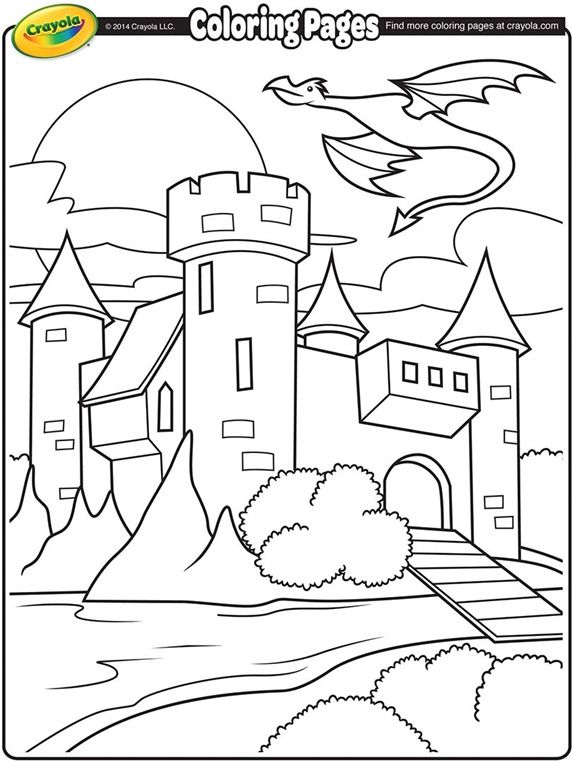572x762 Castle With Dragon Flying Above On Coloring Pages