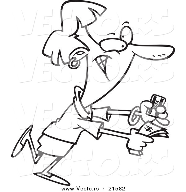 Vector Of A Cartoon Businesswoman Holding Out Cash And A Credit 600x620 Vector Of A Cartoon Businesswoman Holding Out Cash And A Credit