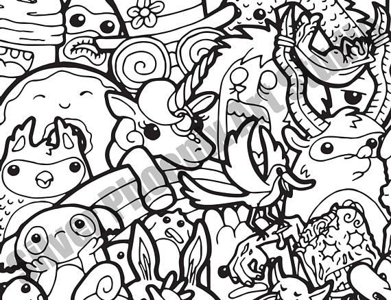 Doodle Crowd Adult Coloring Page Printable Digital Download 570x438 Doodle Crowd Adult Coloring Page Printable Digital Download