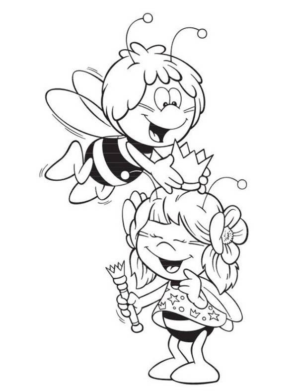 Maya The Bee Playing With The Royal Crown Coloring Page 600x787 Maya The Bee Playing With The Royal Crown Coloring Page