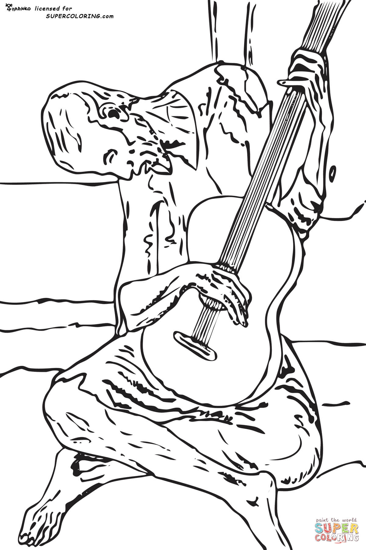 1200x1804 Blue Guitar By Pablo Picasso Coloring Page Free Printable Inside