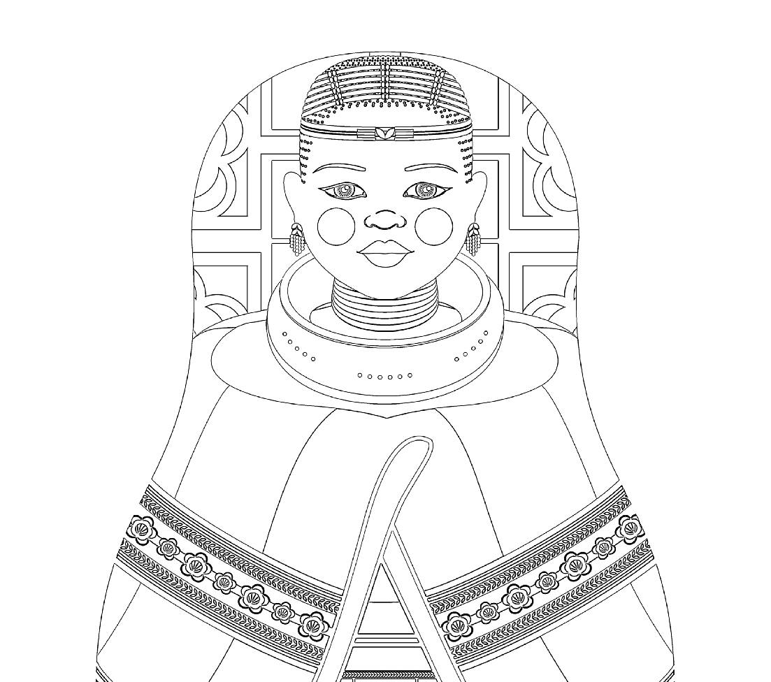 Ndebele South African Matryoshka Coloring Sheet Printable File 1103x976 Ndebele South African Matryoshka Coloring Sheet Printable File