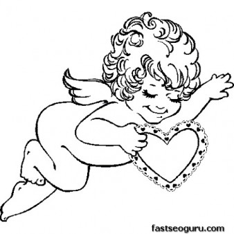Print Out Valentines Day Cupid With Hearts Coloring Page Childrens 338x338 Print Out Valentines Day Cupid With Hearts Coloring Page Childrens