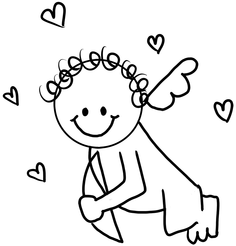 Baby Cupid With Hearts On Valentines Day Coloring Book Page 792x825 Baby Cupid With Hearts On Valentines Day Coloring Book Page
