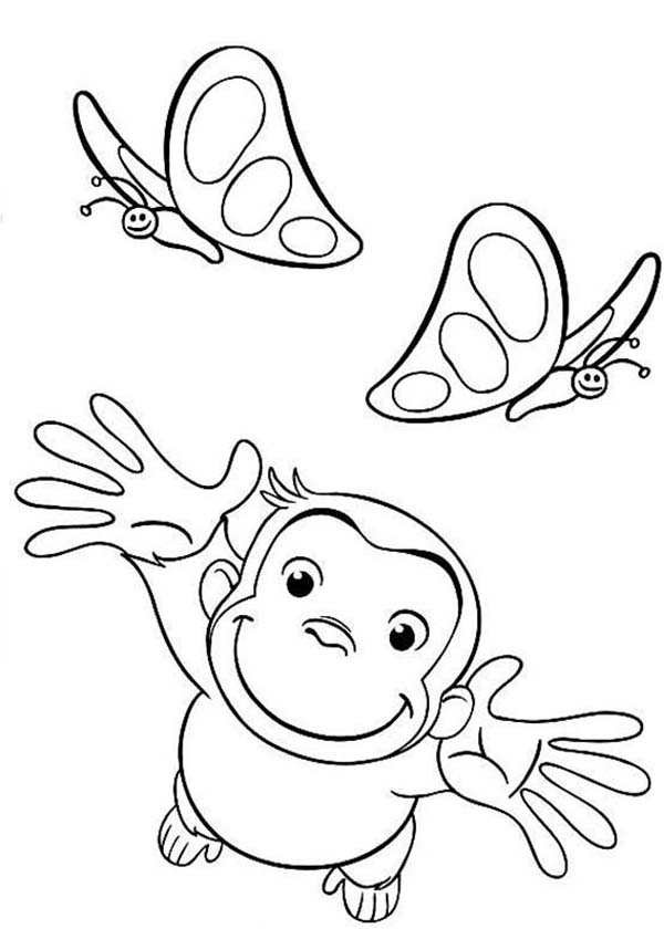 Curious George And Gorgeous Butterfly Coloring Page 600x840 Curious George And Gorgeous Butterfly Coloring Page