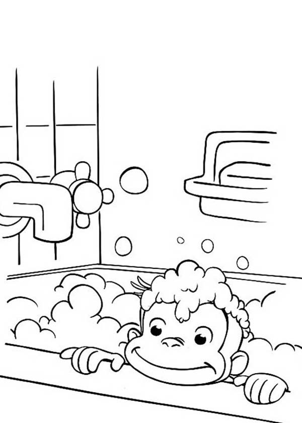 Curious George In Bathtub Coloring Page 600x840 Curious George In Bathtub Coloring Page