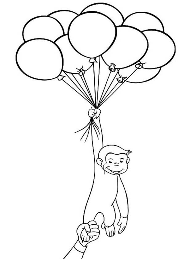 600x840 Curious George Holding A Lot Of Balloons Coloring Page