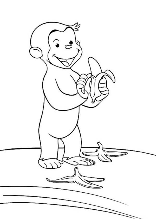 Curious George Littering The Way With Banana Peel Coloring Page 600x840 Curious George Littering The Way With Banana Peel Coloring Page