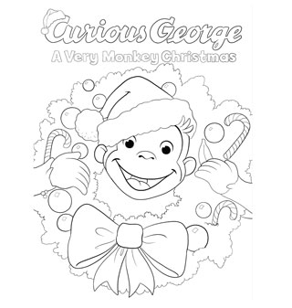 Curious George Christmas Coloring Page Happy Holidays Pbs 320x337 Curious George Christmas Coloring Page Happy Holidays Pbs
