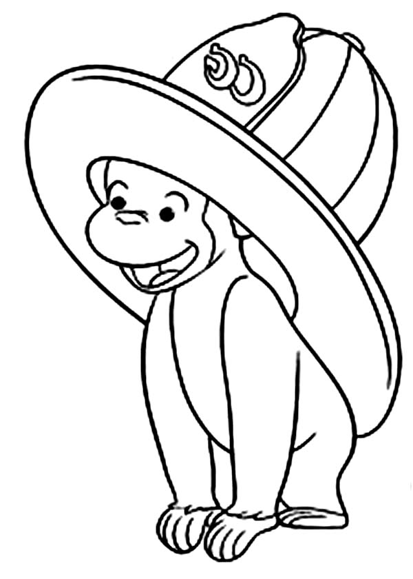 600x840 Curious George Wear Firefighter Hat Coloring Page