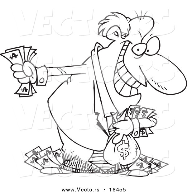 Vector Of A Cartoon Greedy Rich Businessman Holding His Money 600x620 Vector Of A Cartoon Greedy Rich Businessman Holding His Money