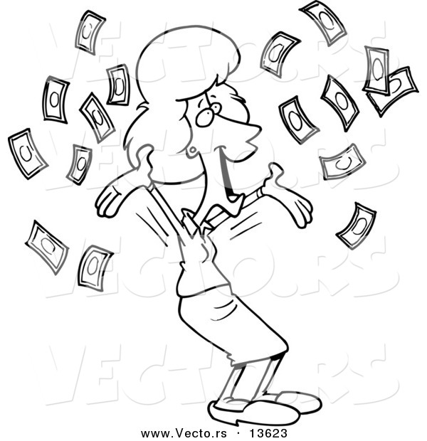 Vector Of A Cartoon Happy Businesswoman With Falling Cash 600x620 Vector Of A Cartoon Happy Businesswoman With Falling Cash