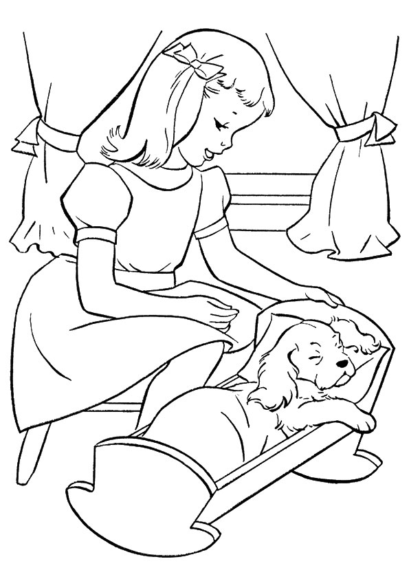 Gilr Putting Pup To Sleep With Curtain On Bed 595x842 Gilr Putting Pup To Sleep With Curtain On Bed