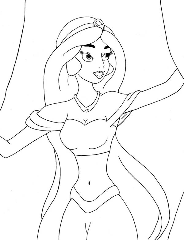 Princess Jasmine Open The Curtain Coloring Page 600x780 Princess Jasmine Open The Curtain Coloring Page