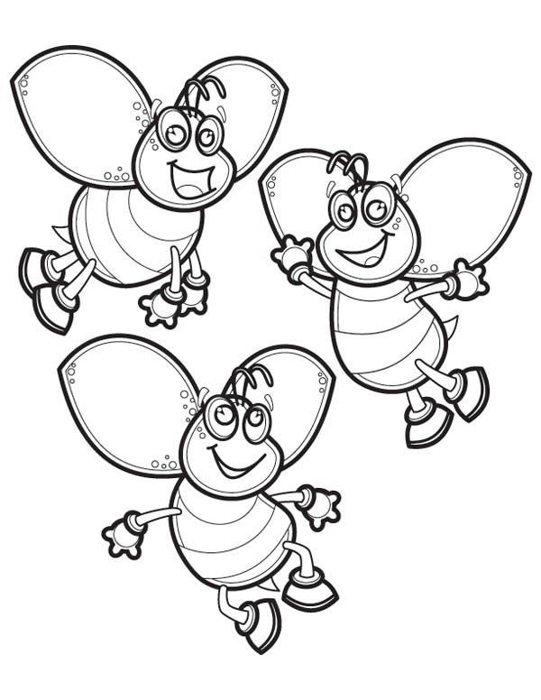 600x776 Three Cute Bumblebee On Playing Coloring Page
