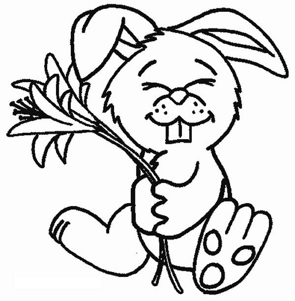 A Cute Bunny Holding A Flower Coloring Page 600x612 A Cute Bunny Holding A Flower Coloring Page
