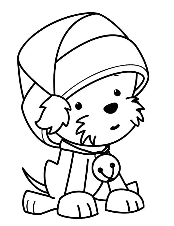 600x776 A Sweet Tiny Dog Wearing Santa Clauss Hat On Christmas Coloring