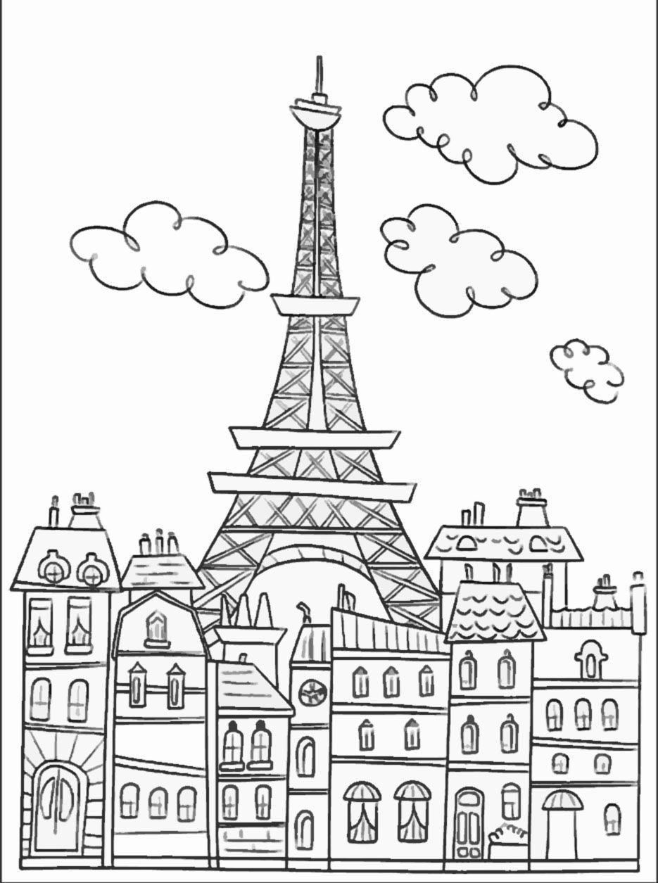 Paris Buildings Amp Eiffel Tower Cute Coloring Page To Download 935x1255 Paris Buildings Amp Eiffel Tower Cute Coloring Page To Download
