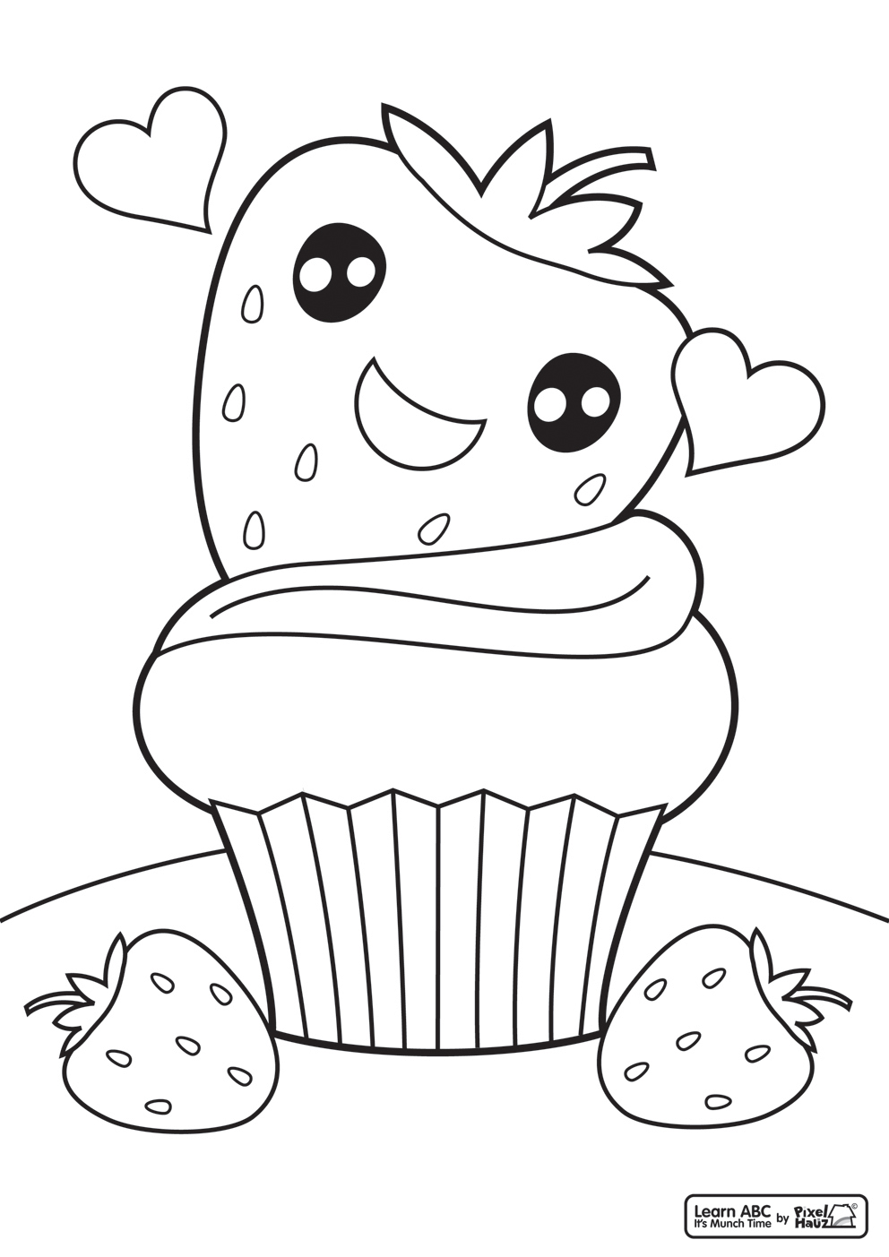 992x1403 Strawberry Cupcake Coloring Page