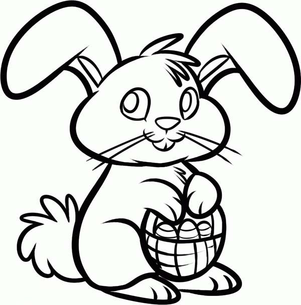 A Cute Easter Bunny Holding An Easter Basket Coloring Page 600x608 A Cute Easter Bunny Holding An Easter Basket Coloring Page