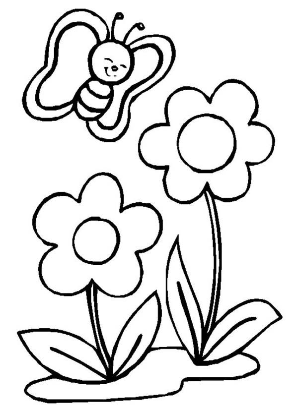 Cute Flower Coloring Pages Cute Little Butterfly And Two Flowers 600x831 Cute Flower Coloring Pages Cute Little Butterfly And Two Flowers