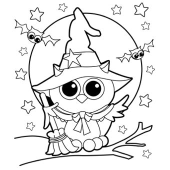 340x340 Cute halloween coloring pages for kids Owl Witch Halloween
