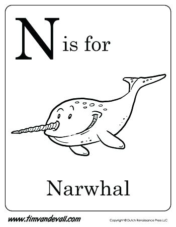 Narwhal Coloring Page Narwhal Color N Is For Narwhal Letter N 350x453 Narwhal Coloring Page Narwhal Color N Is For Narwhal Letter N