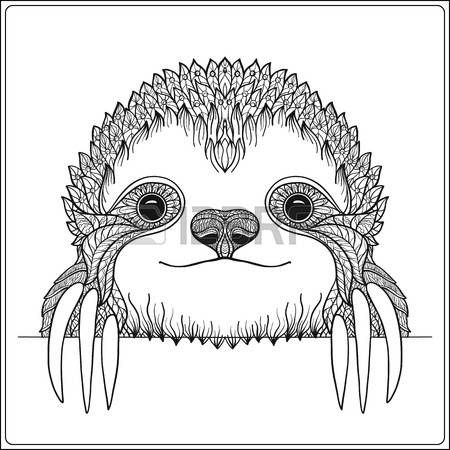 450x450 Sloth Head Decorative Cute Sloch. Outline Vector Illustration