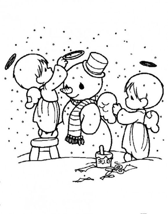 Snowman Coloring Pages Cute Angels Decorating Snowman 00 580x736 Snowman Coloring Pages Cute Angels Decorating Snowman 00