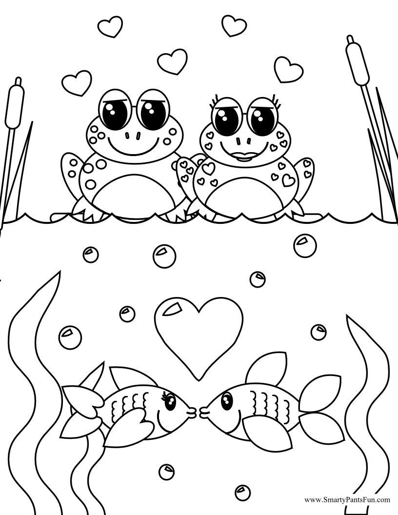 Frog And Fish Couples Valentine Day Coloring Page Adult Coloring 816x1056 Frog And Fish Couples Valentine Day Coloring Page Adult Coloring