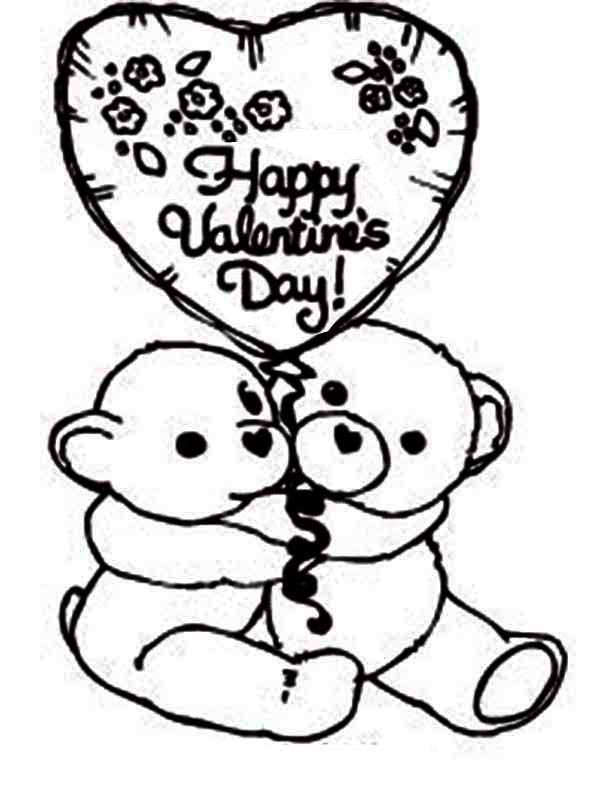 Two Cute Bear Say Happy Valentine's Day Coloring Page 600x795 Two Cute Bear Say Happy Valentine's Day Coloring Page