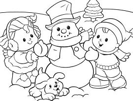 270x205 Winter Fun With Kids, Snowman And Cute Puppy Coloring Page