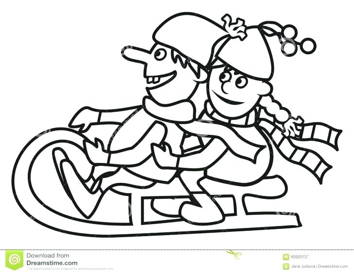 728x565 Kids Playing Sled In The Winter Coloring Pages