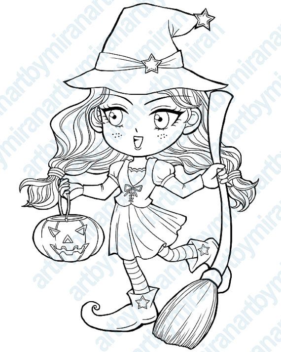 Halloween Digital Stamp Trick Or Treat, Witch Coloring Page 570x713 Halloween Digital Stamp Trick Or Treat, Witch Coloring Page