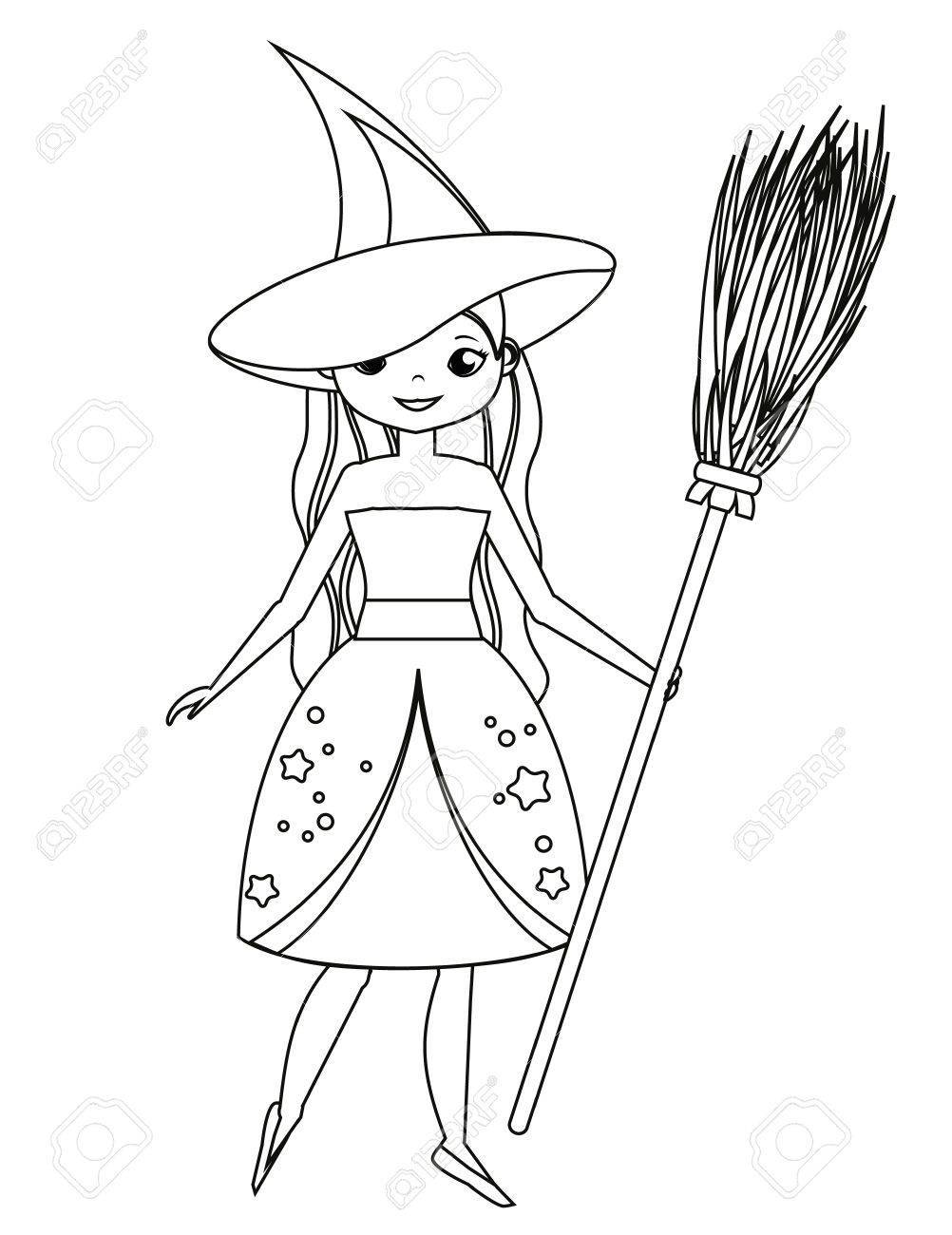 Marvelous Coloring Page For Children Cute Witch Holding Broom Girl 1002x1300 Marvelous Coloring Page For Children Cute Witch Holding Broom Girl