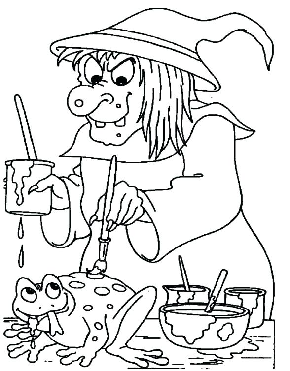 Witches Coloring Pages Happy Witch Rides Broom Cute Witch 588x754 Witches Coloring Pages Happy Witch Rides Broom Cute Witch