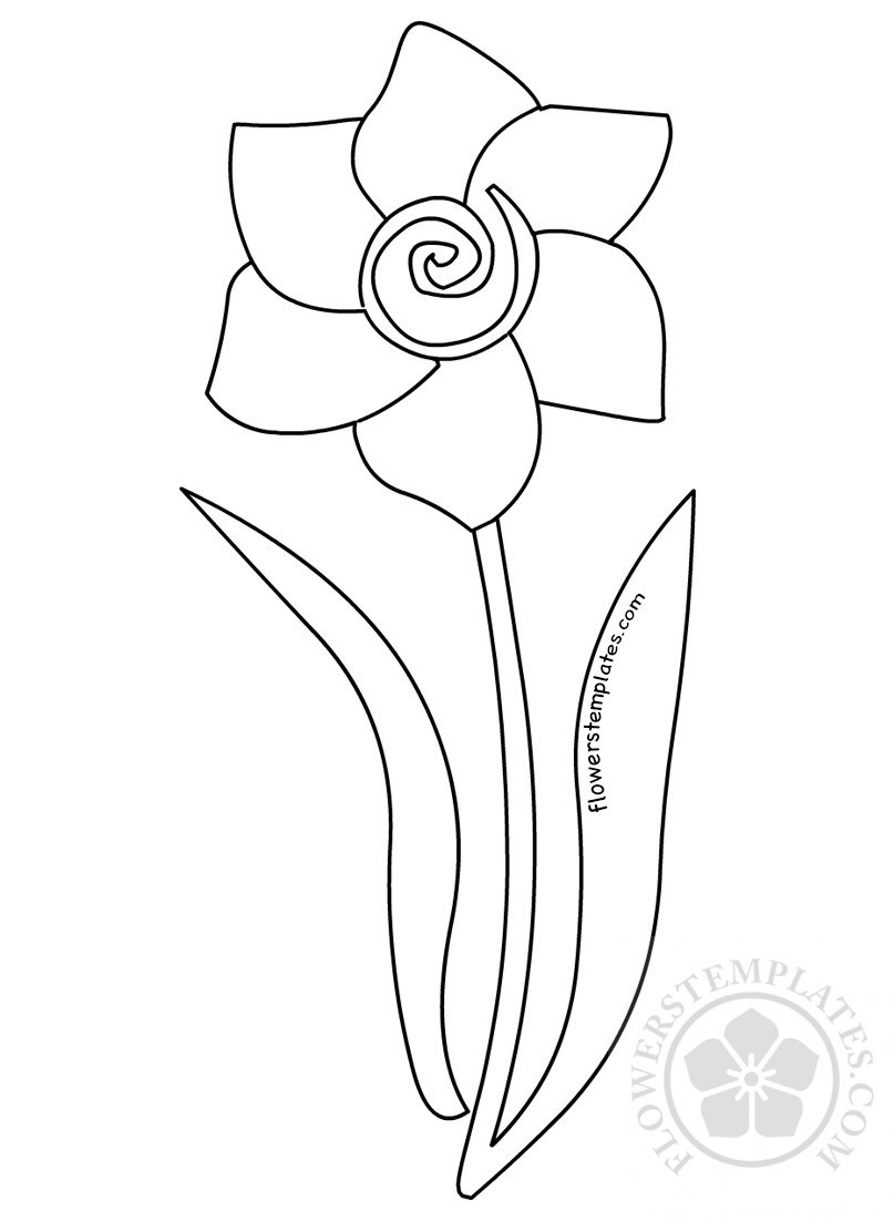 807x1103 Flower Coloring Page Daffodil With Leaves Flowers Templates