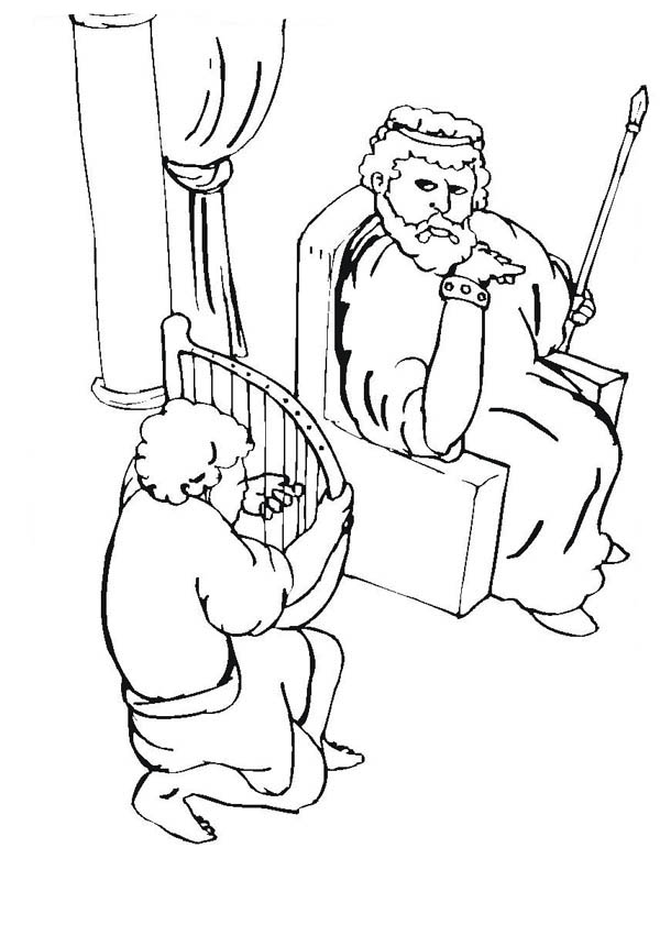 600x841 David Plays Harp For King Saul Coloring Page