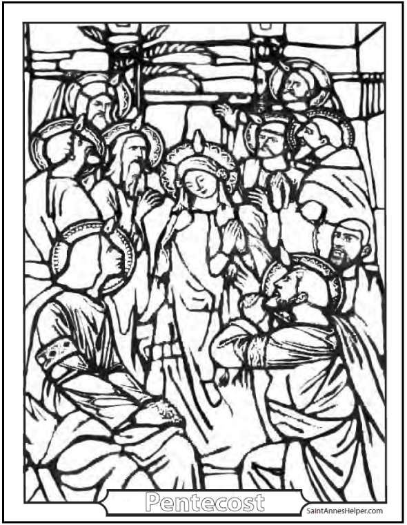 590x762 Pentecost Coloring Page Holy Ghost, Mary, Apostles