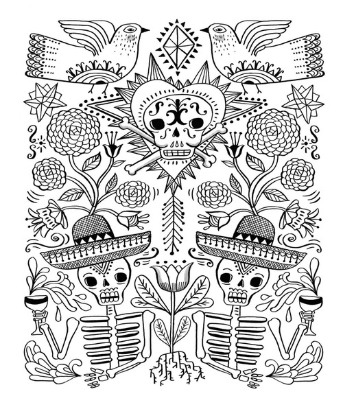 500x593 Day Of The Dead Sarah Walsh Coloring Book Adult Art Illustration