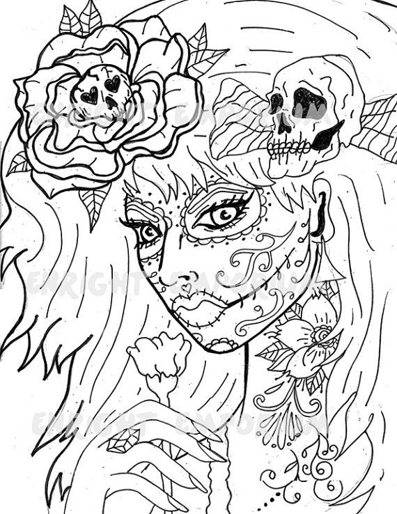 570x738 Day Of The Dead Girl Coloring Page Digital Download Mandalas