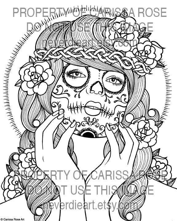 576x720 Pin Up Coloring Pages Dia De Los Muertos Girl Coloring Pages
