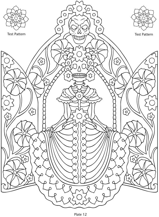 Day Of The Dead Printables Coloring Pages Patterns Dover 650x890 Day Of The Dead Printables Coloring Pages Patterns Dover