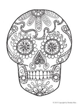 Day Of Dead Skull Coloring Page 267x350 Day Of Dead Skull Coloring Page