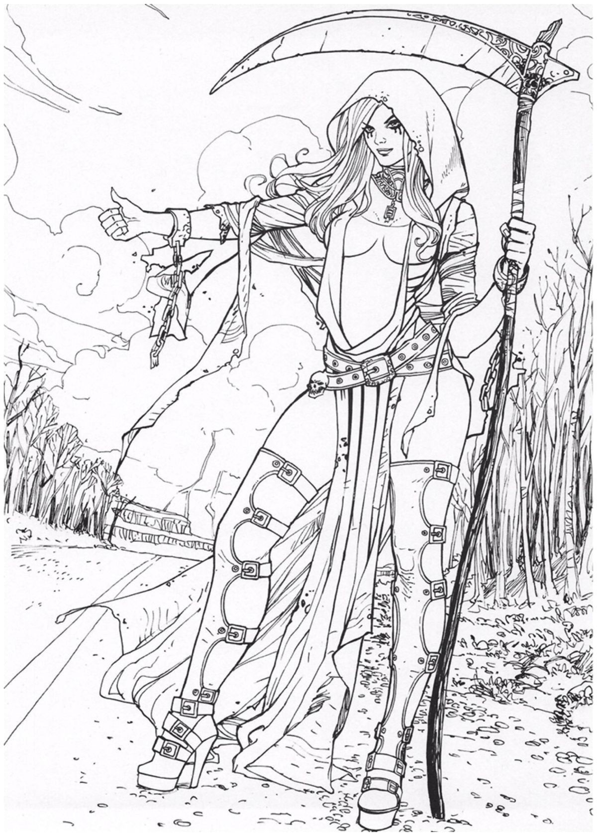 1200x1679 A Ride With Death Comic Art Death, Adult Coloring