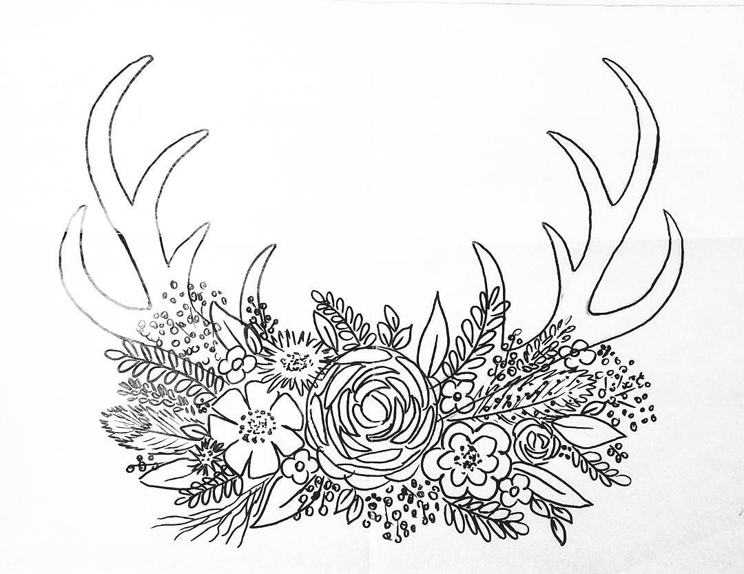 1080x833 Free Printable Coloring Sheet Deer Antler Traceable