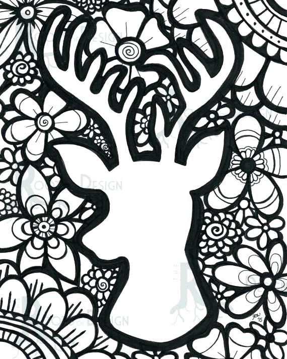 570x713 Coloring Pages Deer Pen And Watercolor Adult Coloring Instant