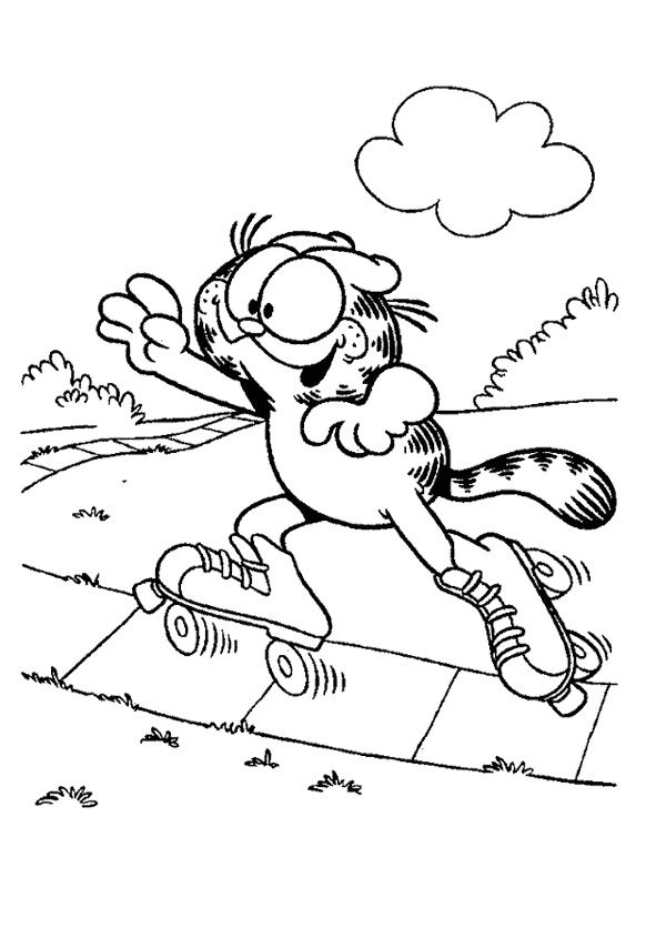 600x845 Garfield Playing Roller Skates Coloring Page Garfield