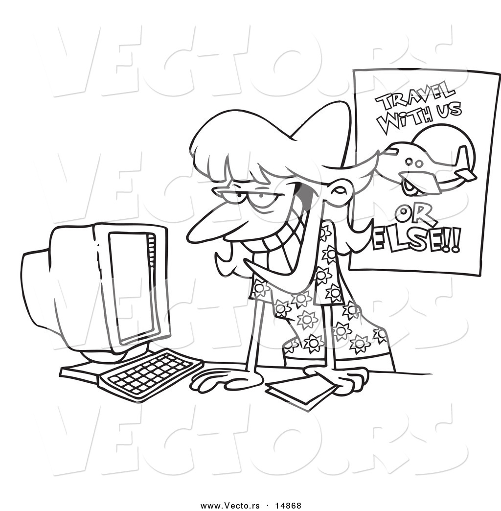 1024x1044 Vector Of A Cartoon Female Travel Agent Grinning And Leaning Over