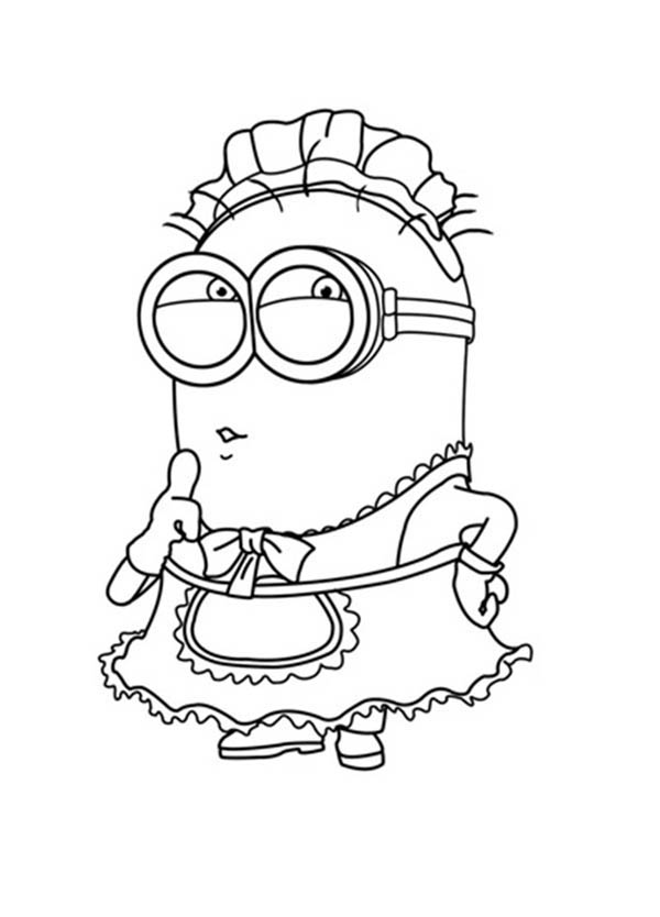 Phil As A Maid In Despicable Me Coloring Page 600x834 Phil As A Maid In Despicable Me Coloring Page